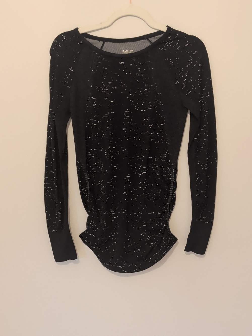 Athleta Black Long-Sleeve Speckled Ruched Top